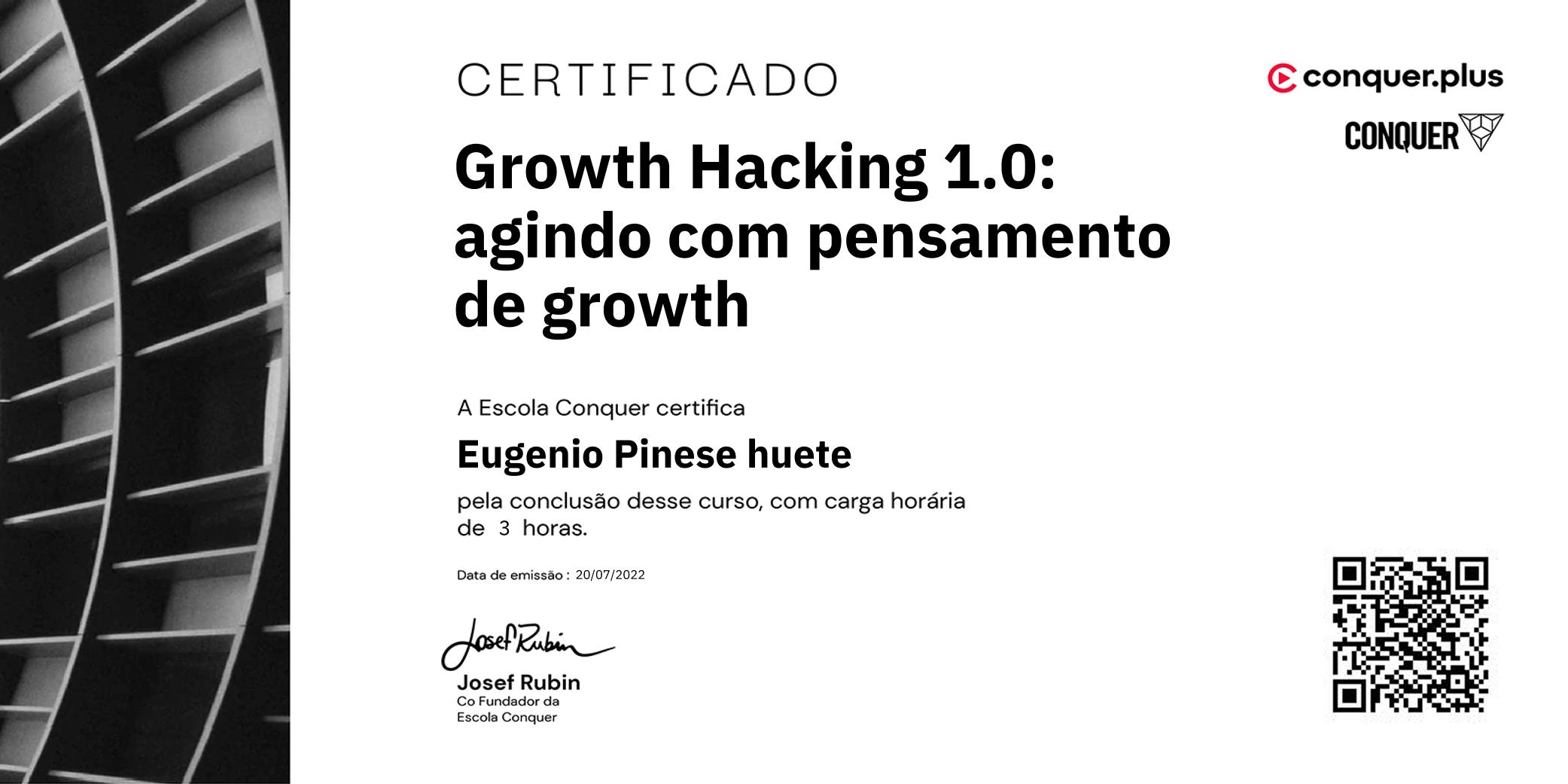 Certificado de Growth Hacking 1.0: agindo com pensamento de growth